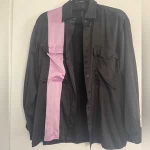 Black Button Down w/ Lilac Stripe